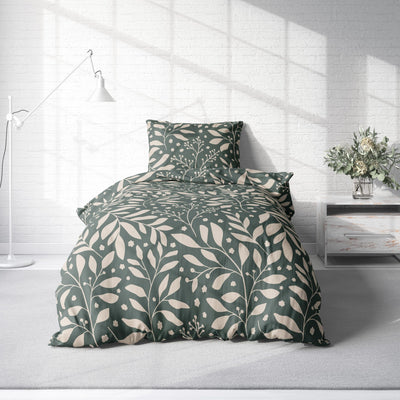 one-home Jersey Bettwäsche kuschelig Weiche Baumwolle Bettbezüge mit Reißverschluss, Größe:135x200 cm, Farbe:Blätter grün