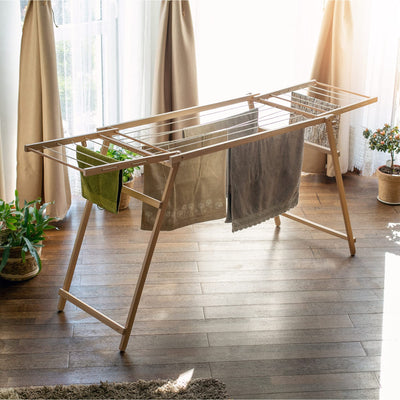 KADAX Holzwäscheständer, 177 cm Trockenlänge, klappbarer Standtrockner, Wäschehalter aus Holz, Wäschetrockner, Flügelwäscheständer, Faltwäscheständer (H: 80 cm, Braun)