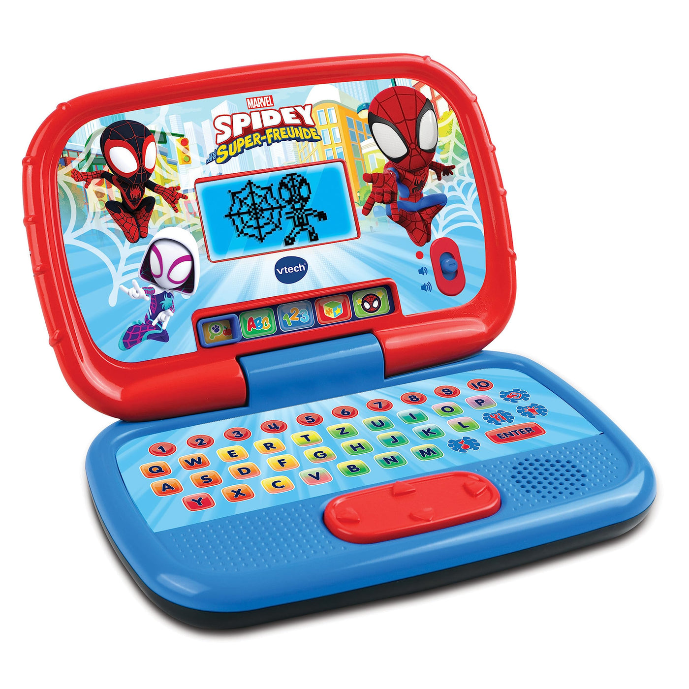 VTech Spidey und seine Super-Freunde - Lernlaptop – Lerncomputer mit QWERTZ-Tastatur und Inhalten zu Buchstaben, Buchstabenlauten, einfacher Addition und Subtraktion u. v. m. Für Kinder von 3-6 Jahren
