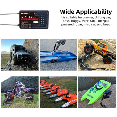Radiolink R7FG RC Empfänger 2.4 Ghz Gyro-integriert 7 Kanäle mit Spannung-Telemetrie 600m Reichweite für Autos Boote kompatibel mit RC8X/RC6GS V3/RC4GS V3/T8FB/T8S/T16D/T12D