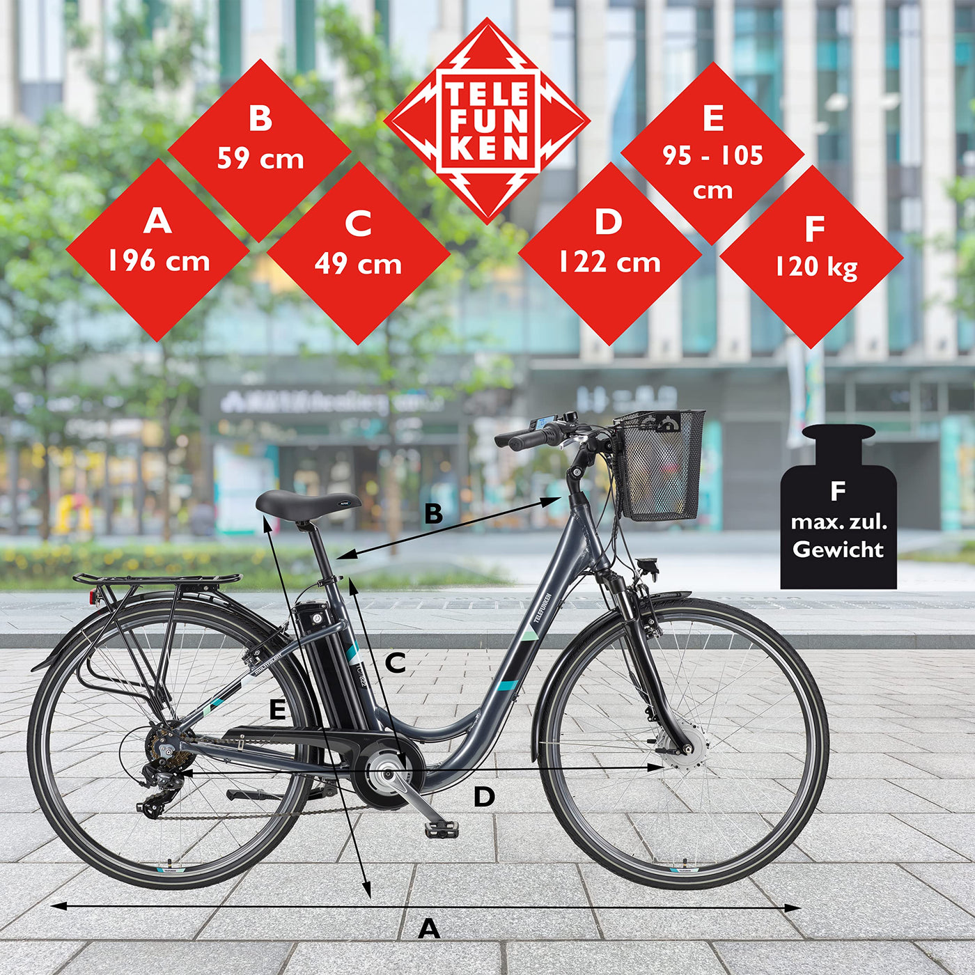 TELEFUNKEN E-Bike Elektrofahrrad Alu 28 Zoll mit 7-Gang Kettenschaltung, Pedelec Citybike leicht mit Fahrradkorb und Fahrradschloss, 250W und 10,4Ah, 36V Sitzrohrakku
