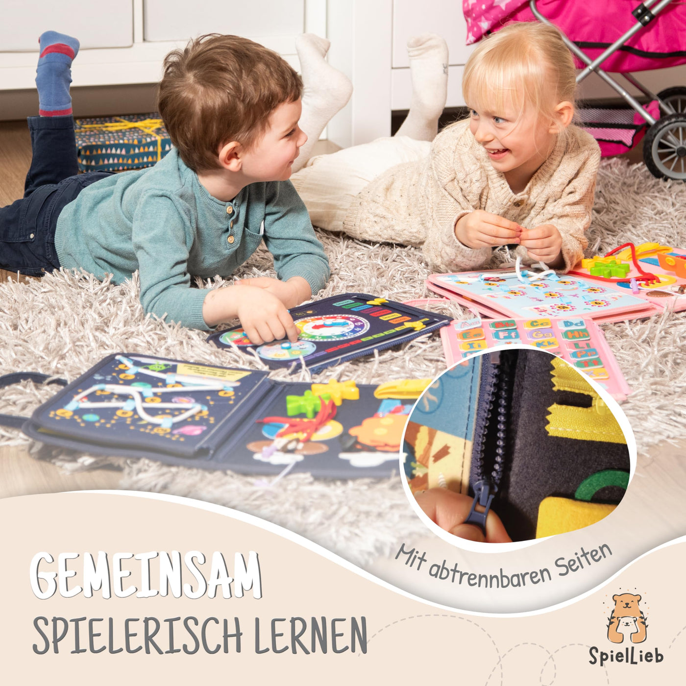 SpielLieb® Montessori Busy Board Deutsch ab 3 Jahre - interaktives Activity Board Spielzeug für Kleinkinder - Beschäftigung für Auto & Flugzeug Entwicklung & Motorik