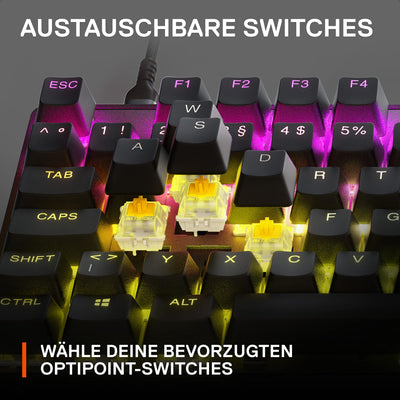 SteelSeries Apex 9 TKL - Mechanische Gaming-Tastatur - Optische Switches - 2-Punkt-Betätigung - Esports-Formfaktor ohne Tenkey - Hotswap- fähige Switches - Deutsches (QWERTZ) Layout