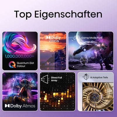 Hisense 55E7KQ QLED Smart TV 139 cm (55 Zoll), 4K, HDR10, HDR10+ decoding, HLG, Dolby Vision, DTS Virtual, 60Hz Panel, Bluetooth, Alexa Built-in, VIDAA Voice, schwarz