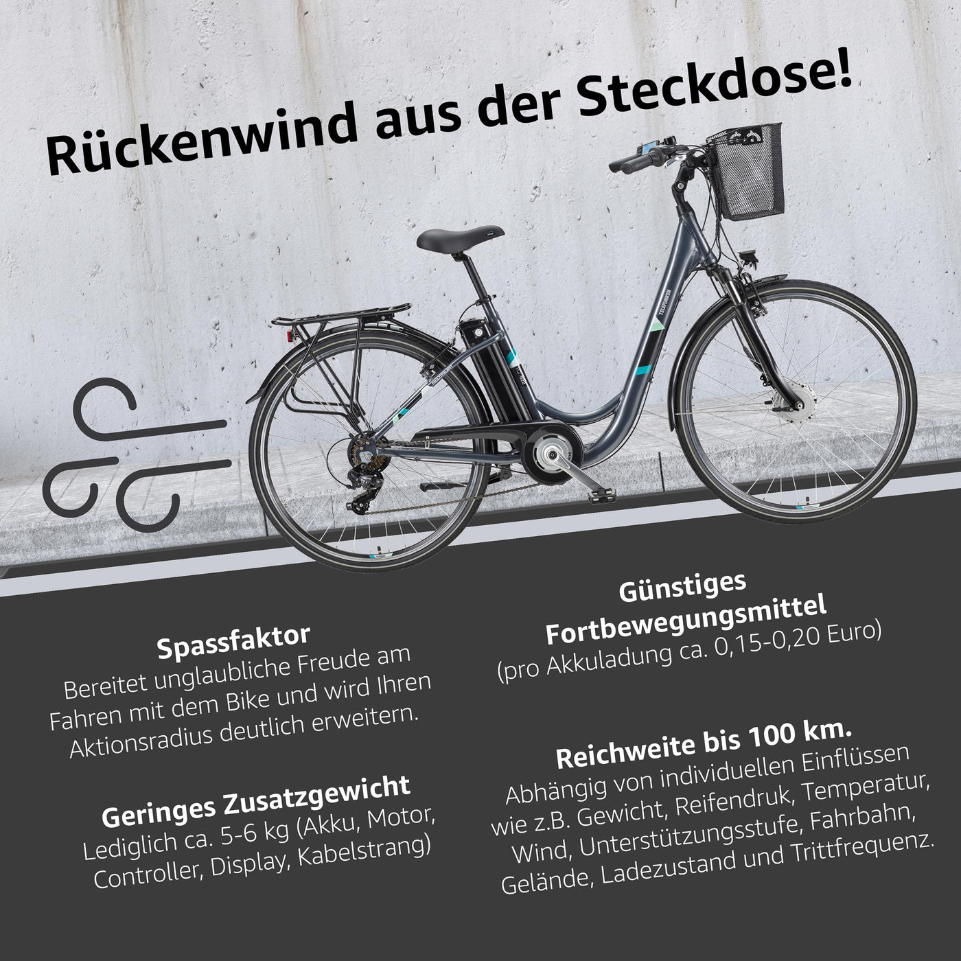 TELEFUNKEN E-Bike Elektrofahrrad Alu 28 Zoll mit 7-Gang Kettenschaltung, Pedelec Citybike leicht mit Fahrradkorb und Fahrradschloss, 250W und 10,4Ah, 36V Sitzrohrakku