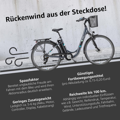 TELEFUNKEN E-Bike Elektrofahrrad Alu 28 Zoll mit 7-Gang Kettenschaltung, Pedelec Citybike leicht mit Fahrradkorb und Fahrradschloss, 250W und 10,4Ah, 36V Sitzrohrakku
