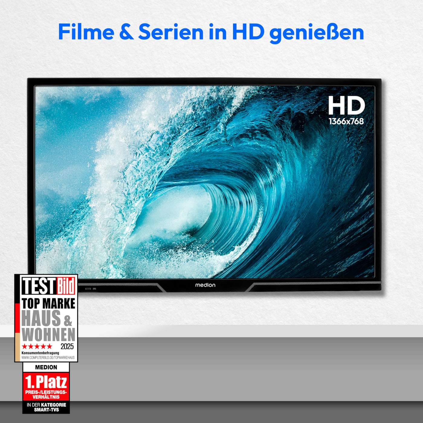 MEDION 59,8 cm (24 Zoll) HD Fernseher (Smart-TV, HDR, VIDAA Store, Netflix, Prime Video, Disney+, DAZN, Paramount+, HbbTV, PVR, Bluetooth, MD 824101)