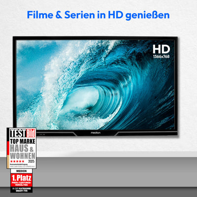 MEDION 59,8 cm (24 Zoll) HD Fernseher (Smart-TV, HDR, VIDAA Store, Netflix, Prime Video, Disney+, DAZN, Paramount+, HbbTV, PVR, Bluetooth, MD 824101)