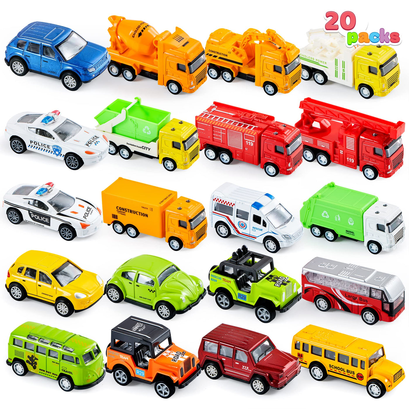 JOYIN 20 Stück Metall Zurückziehen Mini Spielzeugautos, Mini Die Cast Spielzeugautos Set, Pull Back Autos für Kleinkinder Mädchen Jungen Spielzeug