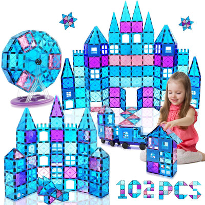 Magnetische Bausteine 102 Teile Magnetbausteine Spielzeug ab 3 Jahre Magnete Kinder Magnetspielzeug Mit Riesenrad/2 Autos Montessori Kinderspielzeug ab 3 4 5 6 7 8 9+ Jahre Junge Mädchen Geschenke