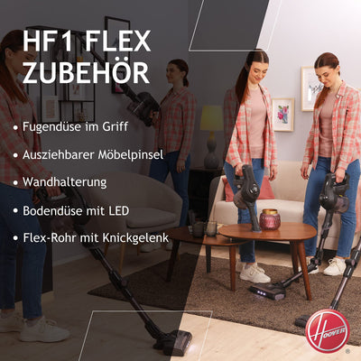 Hoover Akku-Staubsauger ohne Beutel + Knick-Gelenk – bis zu 120 m² mit 1 Akkuladung I Staubsauger kabellos mit XL Staubbehälter & Parkfunktion I Akkusauger mit Fugendüse & Staubbürste [HF103X ]