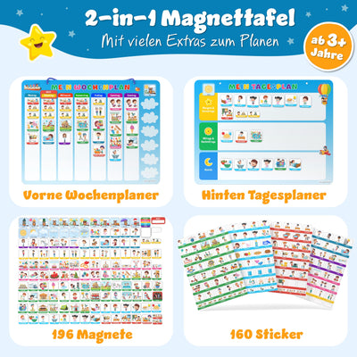 YOURGANIZE® 2-in-1 Wochenplaner Kinder & Tagesplaner Kinder inkl. 196 Magnete + 160 Sticker zum Personalisieren - Routine Planer Kinder