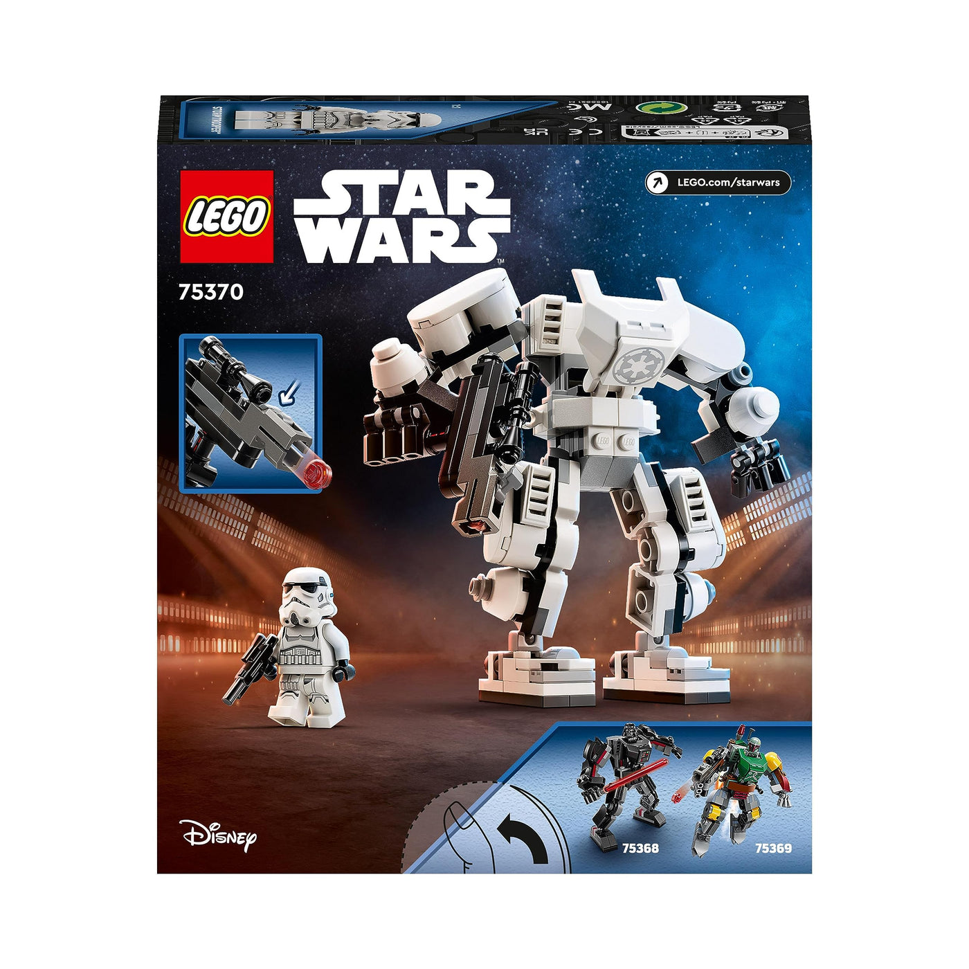 LEGO 75370 Star Wars Sturmtruppler Mech Set, Baubares Actionfigur-Modell mit Gelenkteilen, Minifiguren-Cockpit und großem Stud-Shooter, Sammelspielzeug für Kinder ab 6 Jahren
