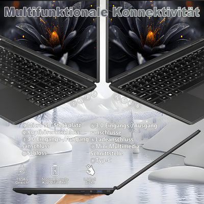 2025 Gaming Laptop 16 Zoll Win11 12+512GB SSD Unterstützung 2TB(HDD-2TB) 1920x1200 Notebook 4-Core Celeron N5095 (bis 2.9GHz) Laptop mit Nummerntastatur WiFi Mini HDMI Deutscher Tastaturschutz-Schwarz