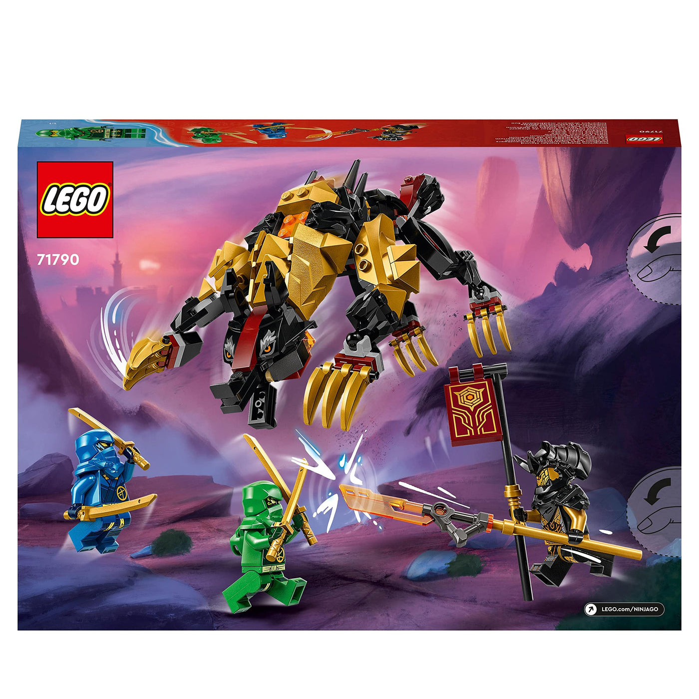 LEGO NINJAGO Jagdhund des kaiserlichen Drachenjägers, baubares Monster-Spielzeug für Kinder ab 6 Jahren, Jungs und Mädchen, posierende Fabelwesenfigur, 3 Minifiguren zum Sammeln, Geschenkidee 71790