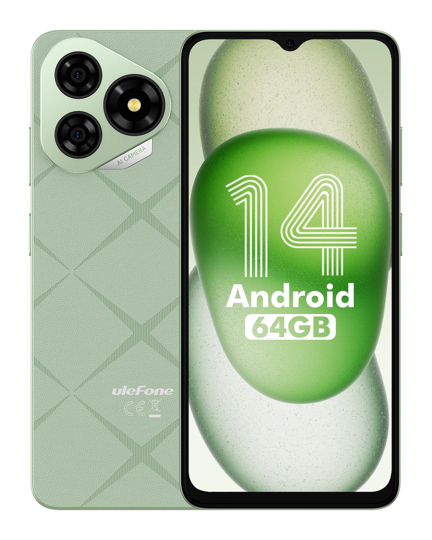 Ulefone Note 19 Smartphone Ohne Vertrag, 6GB + 64GB /512GB TF Handy Günstig, 6.56 Zoll HD+ Android 14 Smartphone, 5000mAh Batterie 8MP Kamera Simlockfreie Handy, 4G Dual SIM/Face ID/GPS-Grün