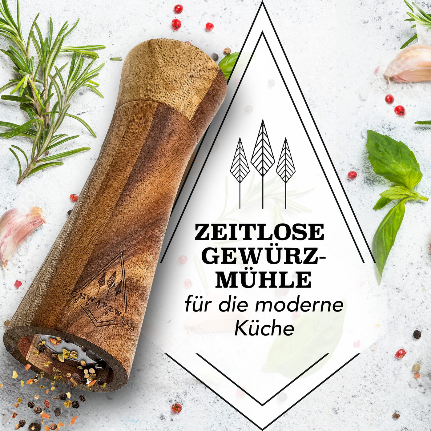 Schwarzwald Spirit Salz und Pfeffermühle Holz Klein (16,5 cm) - 2er Set mit Pfeffer und Salzmühle - Gewürzmühle mit Keramikmahlwerk inkl. Reinigungspinsel, Rezeptbuch - Küchenhelfer Geschenkidee