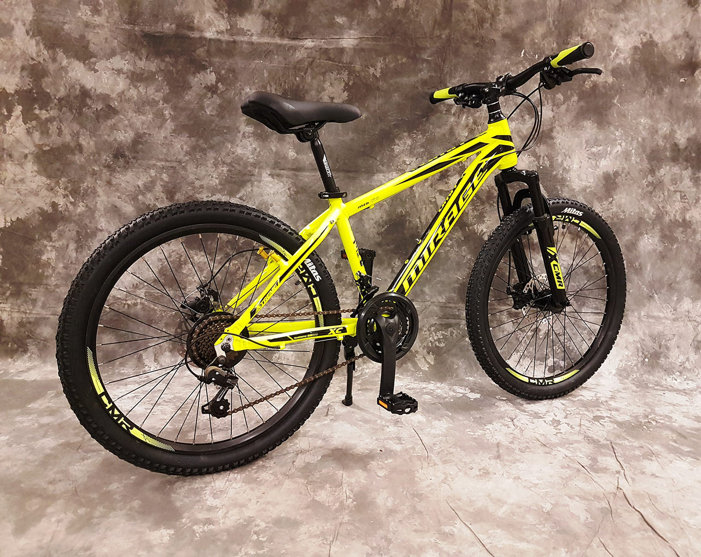 26 Zoll Aluminium Mountainbike Mirage Gefedert, 21-Gang DAUMENKLICKKETTENSCHALTUNG, Scheibenbremsen NEU 2667-GELB Bitte BEACHTEN AB 155 cm KÖPERGRÖSSE GEEIGNET !!!!!!!
