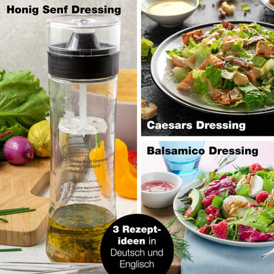 Moritz & Moritz 2-tlg. Set: Dressingshaker 500 ml - Salatdressing Shaker Glas mit Skala und 3 Rezepten in Deutsch und Englisch