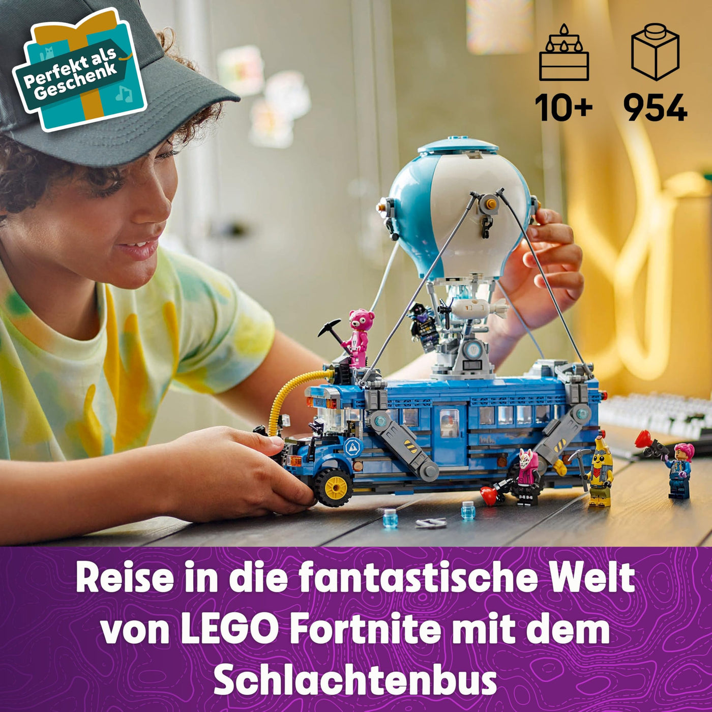 LEGO Fortnite Schlachtenbus – Spielzeug Fahrzeug aus dem Videospiel mit 9 Minifiguren und Zubehör – Geschenk für Gamer, Jungen und Mädchen und Fans ab 10 Jahren – Weihnachtsüberraschung - 77073