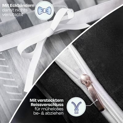 Sentidos Bettwäsche-Set 4teilig Renforcé Baumwolle 135x200 cm mit Reißverschluss Bett-Bezug, 80x80 cm Kissen-Bezug Bett-Garnitur Grau schwarz weiß (2 STK.135 x 200 cm + 2 STK. 80 x 80 cm)