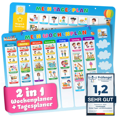 YOURGANIZE® 2-in-1 Wochenplaner Kinder & Tagesplaner Kinder inkl. 196 Magnete + 160 Sticker zum Personalisieren - Routine Planer Kinder