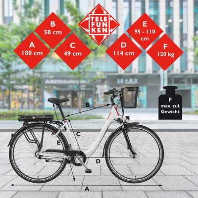 TELEFUNKEN E-Bike 28 Zoll Elektrofahrrad Alu mit 7-Gang Shimano Nabenschaltung, Pedelec Citybike mit Fahrradkorb, 250W und 13Ah, 36V Lithium-Ionen-Akku Multitalent weiß + ‎Sekura Fahrradschloss