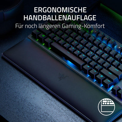 Razer Huntsman V2 Tenkeyless (Red Switch) - Optische Gaming-Tastatur ohne Ziffernblock (Lineare Optische Switches, Doubleshot PBT-Tastenkappen, Handballenauflage) QWERTZ DE-Layout | Schwarz