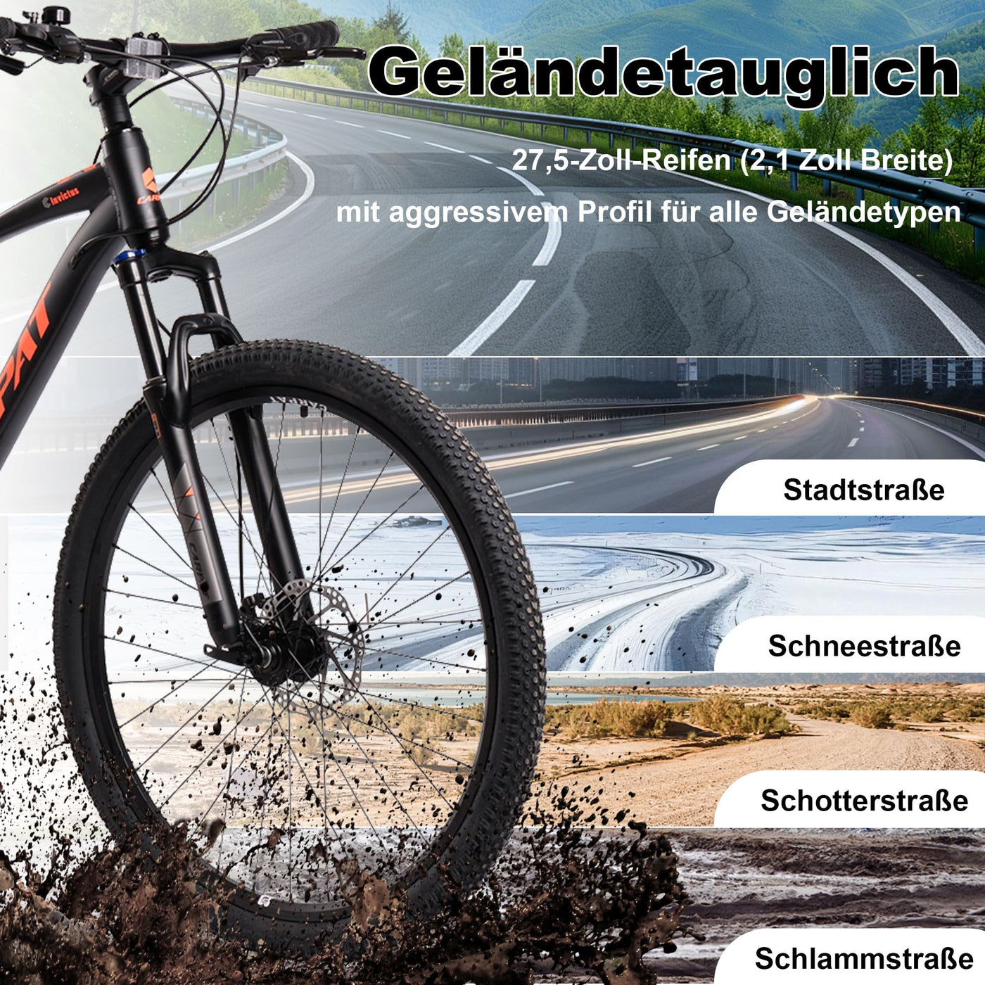 CARPAT SPORT Mountainbike 27,5 Zoll MTB Fahrrad für Herren Damen 21 Gang TZ Tourney Schaltwerk, Kettenschaltung, (Aluminium Rahmen, Mechanische Scheibenbremse), Hardtail Fahrrad