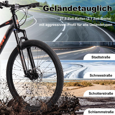 CARPAT SPORT Mountainbike 27,5 Zoll MTB Fahrrad für Herren Damen 21 Gang TZ Tourney Schaltwerk, Kettenschaltung, (Aluminium Rahmen, Mechanische Scheibenbremse), Hardtail Fahrrad