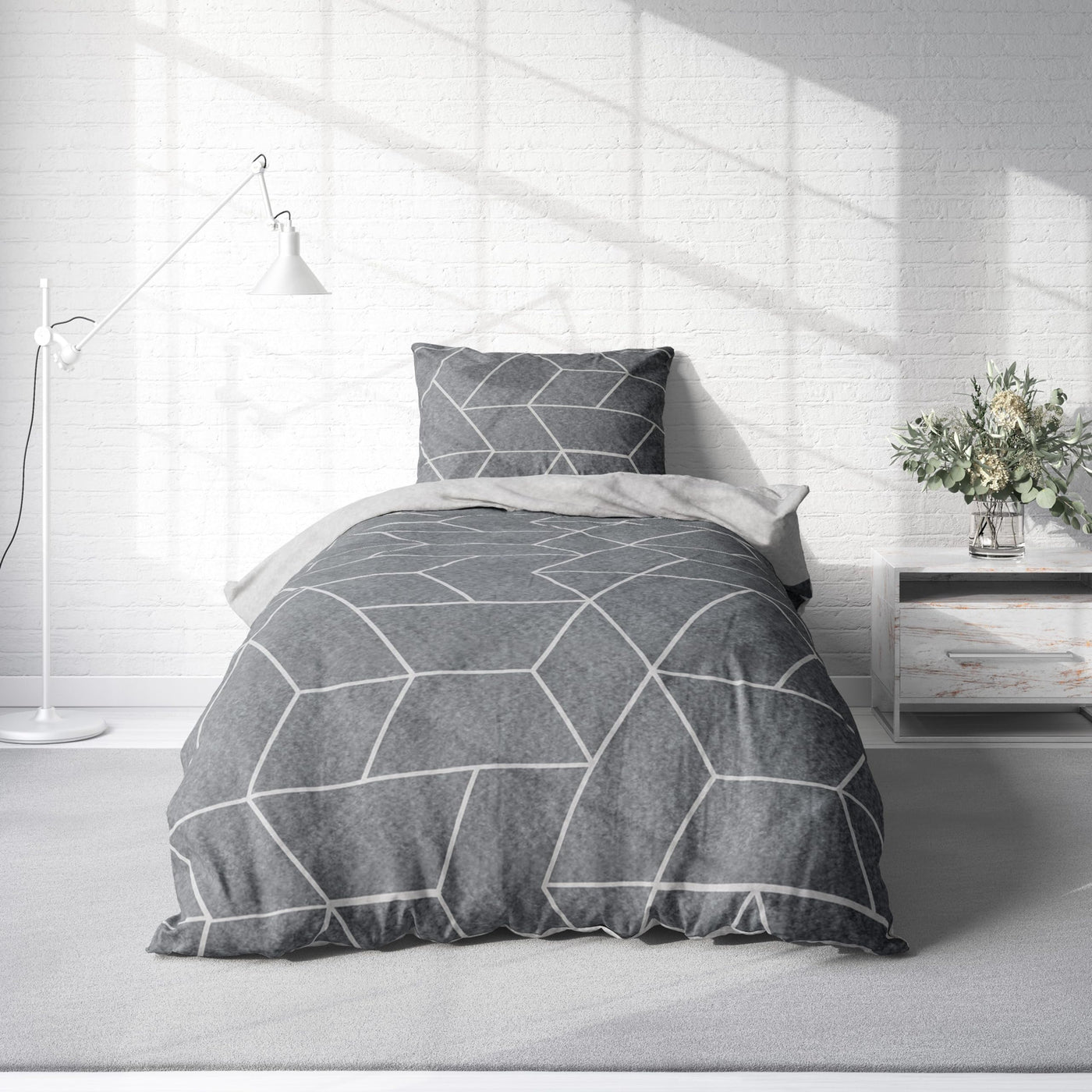 one-home Winter Bettwäsche Thermo Fleece Kuschelig Warme Bettbezüge Flauschig Warm Weich, Größe:2 teilig 135x200 cm, Farbe:Geometrisch grau