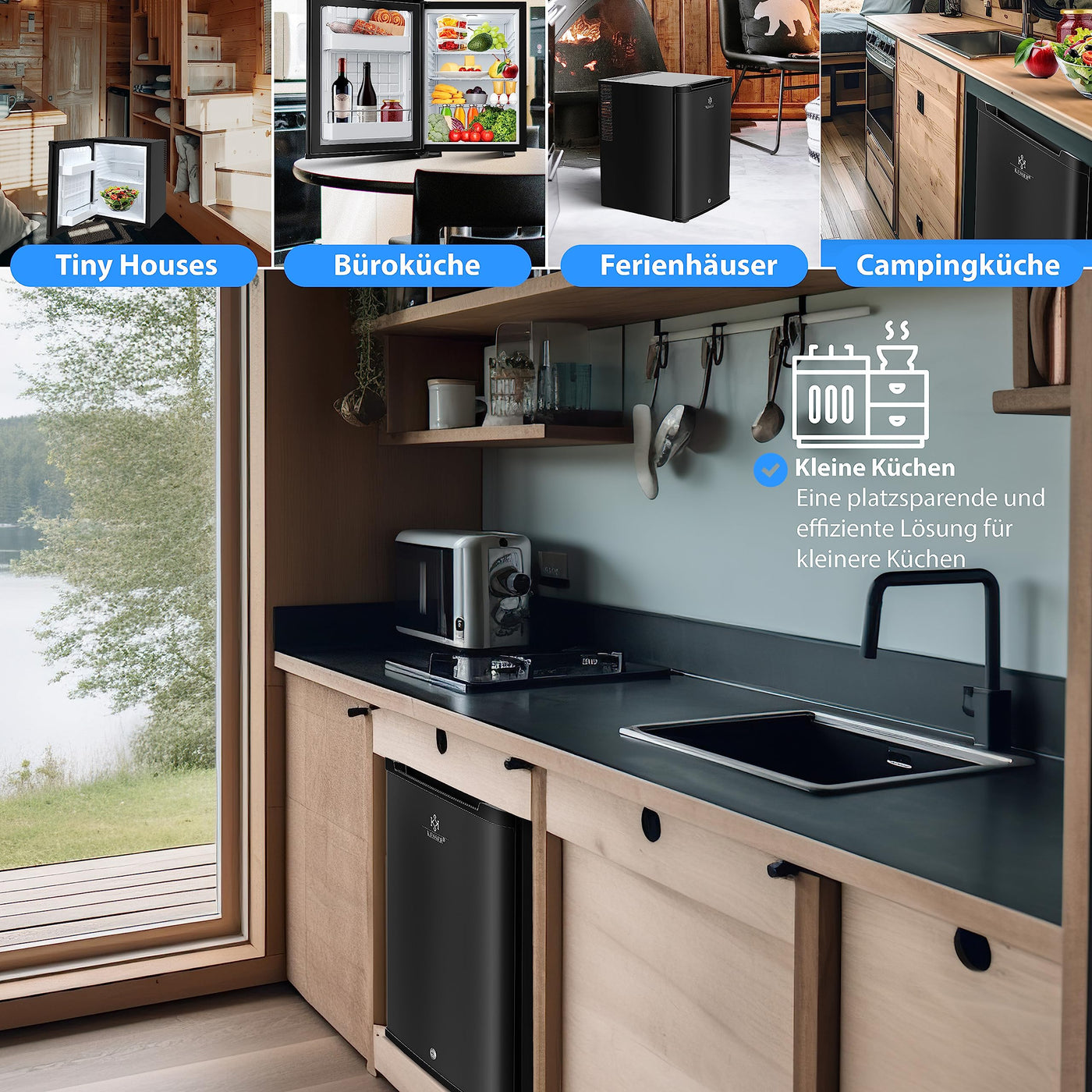 KESSER® Minikühlschrank mit Schloss, Minibar 40 Liter Nutzinhalt, Leise 22db, Abschließbar, Schlafzimmer, Wechselbarer Türanschlag, ca. 4°-16°C Höhe 57cm, Innenbeleuchtung Tisch-Kühlschrank Schwarz