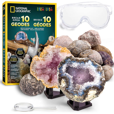 Blue Marble NATIONAL Geographic 10 Premium-Geoden zum Aufbrechen – Inkl. Schutzbrille & Ständer – Mint-Experimentierset, Geologie-Geschenk für Kinder