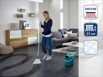 Leifheit Set Classic Mop viscose mit saugstarken Fasern, komplettes Wischset mit Wischmopp und Eimer, Wischer mit flexiblen Viskose-Mopkopf-Streifen