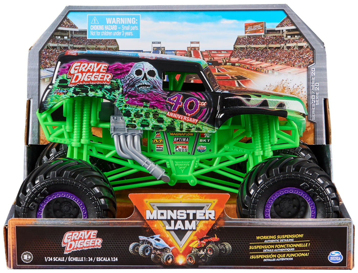 Monster Jam, Grave Digger Monster Truck, detailreiches Metall-Spritzguss-Fahrzeug zum Spielen und Sammeln im Maßstab 1:24, klassisches Farb-Schema, Spielzeug für Kinder ab 3 Jahren