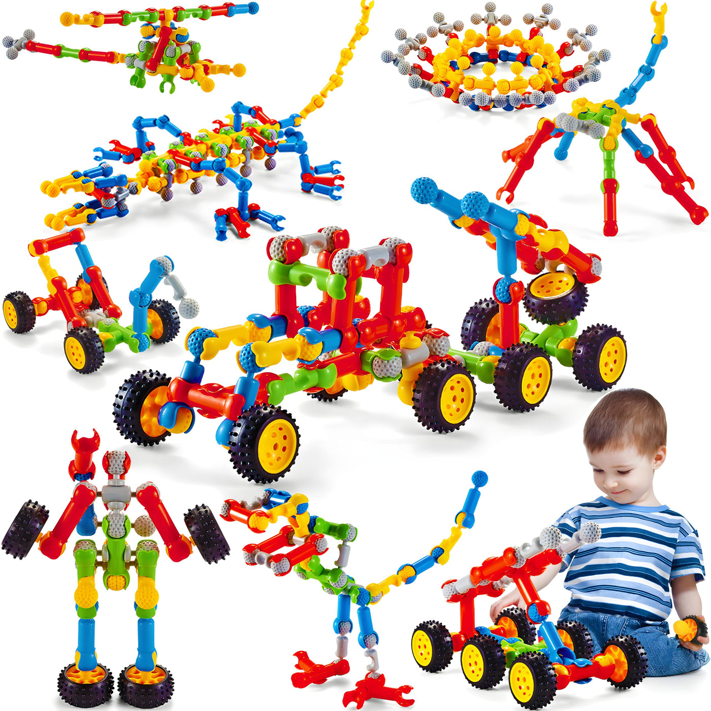 MOONTOY 110 Teile Konstruktionsspielzeug ab 3 4 5 6 7 8 9 + Jahre Jungen Mädchen Bauklötze Kinder Geschenke, STEM Bausteine Spielzeug Kreatives Lernspielzeug Pädagogisches Bauspielzeug Kinderspielzeug