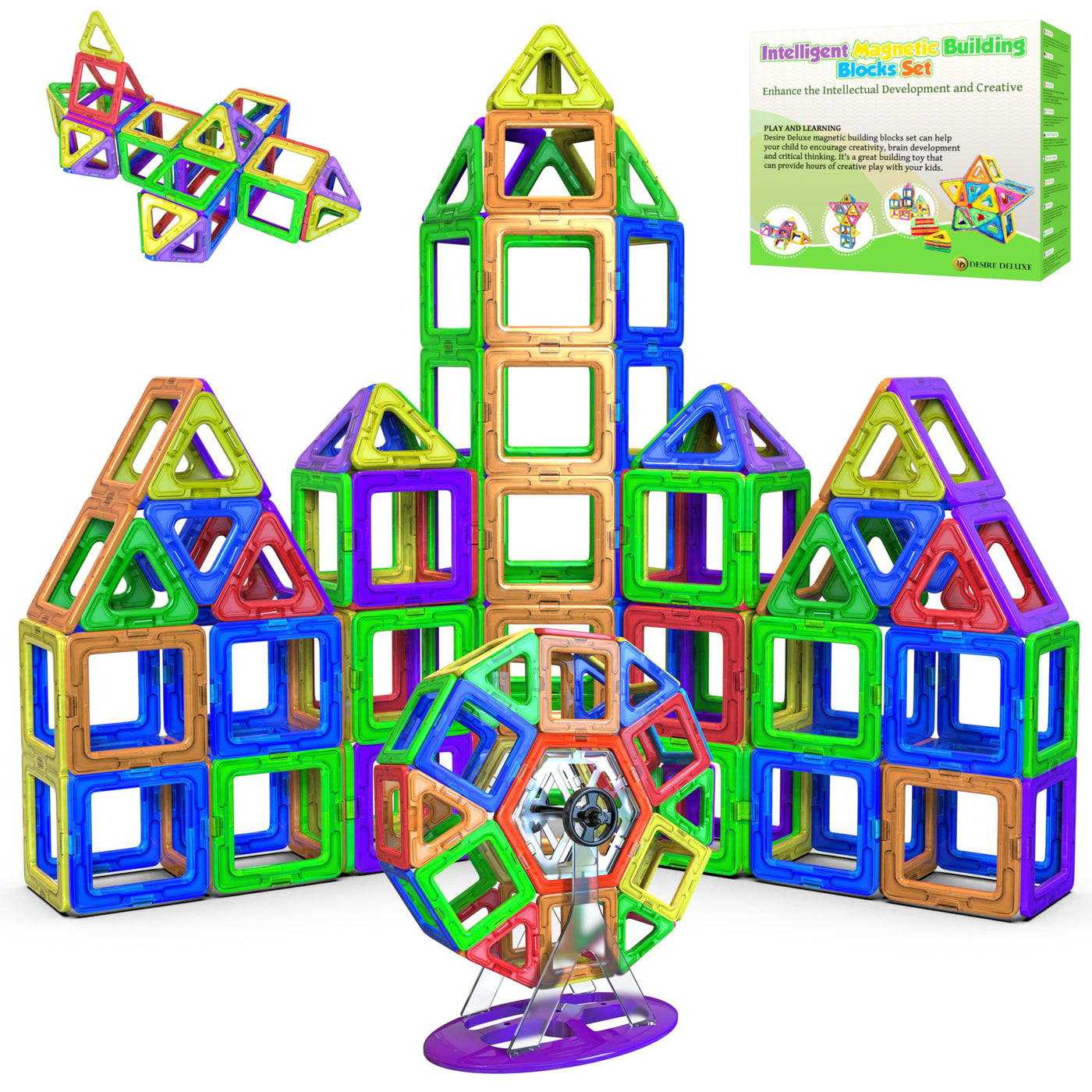 Desire Deluxe Magnetische Bausteine 94PC Konstruktion Bauen Blöcke Set Montessori Spielzeug Teilen für Kinder ab 2 3 4 5 6 7 8 Alter Jahren, Lernspielzeug für Mädchen Jungen Pädagogisches Geschenk