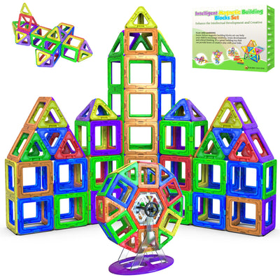 Desire Deluxe Magnetische Bausteine 94PC Konstruktion Bauen Blöcke Set Montessori Spielzeug Teilen für Kinder ab 2 3 4 5 6 7 8 Alter Jahren, Lernspielzeug für Mädchen Jungen Pädagogisches Geschenk