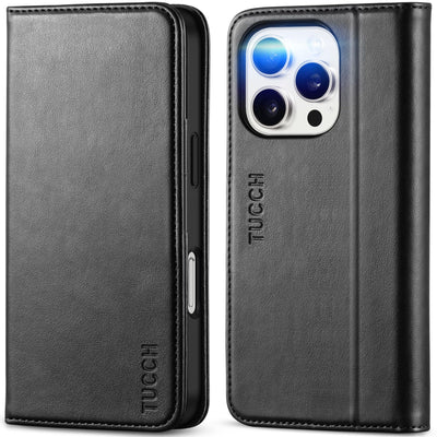 TUCCH Hülle für iPhone 16 Pro Handyhülle [RFID Blocker] TPU [Kartenfächer] Schutzhülle [Ständer] Stoßfeste Klapphülle, Bookcase Kompatibel mit iPhone 16 Pro 5G 2024 (6,3 Zoll), Schwarz