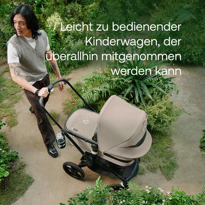 Bugaboo Fox 5, 2-in-1 Kinderwagen für jedes Gelände, mit Liegewanne und ausziehbarem Kleinkindsitz, einfach zu manövrieren und Ein-Hand Faltung, Fahrgestell, Liegewanne und Sonnendach in Schwarz