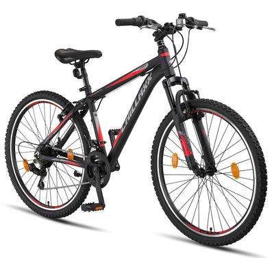 Chillaxx Bike Legend Aluminium 24, 26, 27,5 und 29 Zoll Shimano Mountainbike MTB Fahrrad für Jungen Mädchen Herren und Damen 21 Gang Schaltung Herrenrad Damenrad (26 Zoll, Schwarz-Rot V-Bremse)