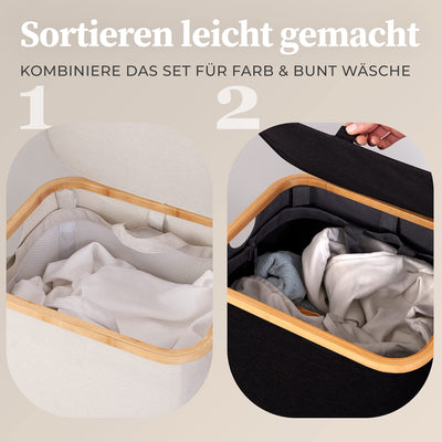 HENNEZ Wäschekorb mit Deckel – Wäschekorb mit Griff aus Bambus – Wäschekorb, faltbar, 100 l – Wäschekorb für Waschküche, Wäschekorb, Schwarz