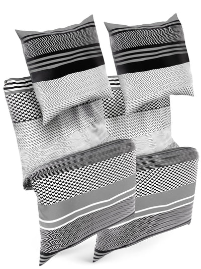 Sentidos Bettwäsche-Set 4teilig Renforcé Baumwolle 135x200 cm mit Reißverschluss Bett-Bezug, 80x80 cm Kissen-Bezug Bett-Garnitur Grau schwarz weiß (2 STK.135 x 200 cm + 2 STK. 80 x 80 cm)