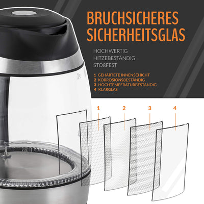 TRESKO Glas Wasserkocher 1,8L Edelstahl 2200W | Teekocher mit Teesieb und Kalkfilter | 100% BPA FREI | LED Innenbeleuchtung und Temperatureinstellung | Warmhaltefunktion