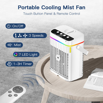 Mobile Klimaanlage, 4 in 1 Mobiles Klimagerät mit Kühlen Nebel, Klimaanlage Mobil ohne Abluftschlauch Luftkühler Mini mit 3 Stufen & 7 Farben Nachtlicht, Tragbarer Air Conditioner für Zuhause/Büro
