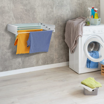 HomeArt Wäscheständer zur Wandmontage, 75 cm, einziehbarer Wäscheständer, faltbarer Wäschetrockner, Innen- und Außenbereich, kompaktes gemustertes Design, 20 kg Tragkraft, Weiß