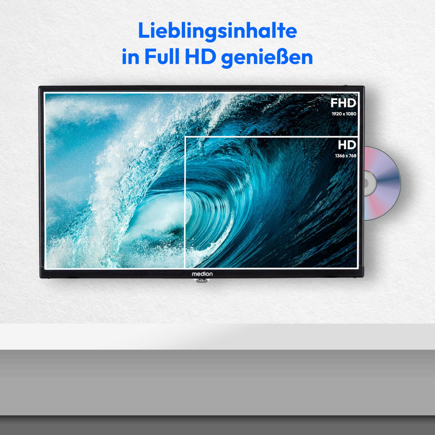 MEDION 59,9 cm (24 Zoll) Full HD Fernseher (integrierter DVD-Player, perfekt für Camping Wohnmobil LKW Garten, 12V KFZ Car-Adapter, Triple Tuner Receiver, HDMI, USB, MD 824001)