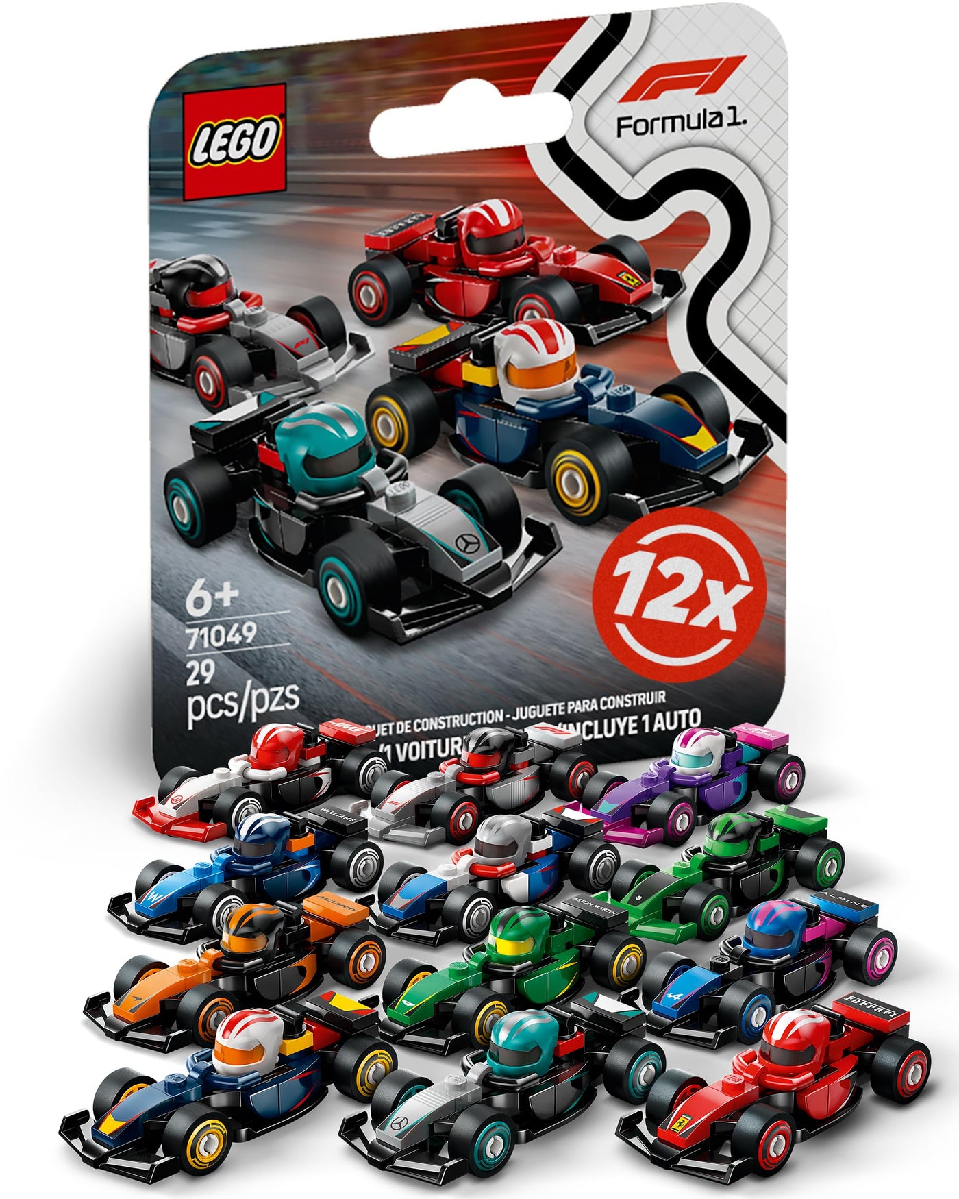 Lego F1 Rennwagen Serie mit 12 Formel 1 Autos: Komplett-Set der Lego Minifiguren Serie 71049