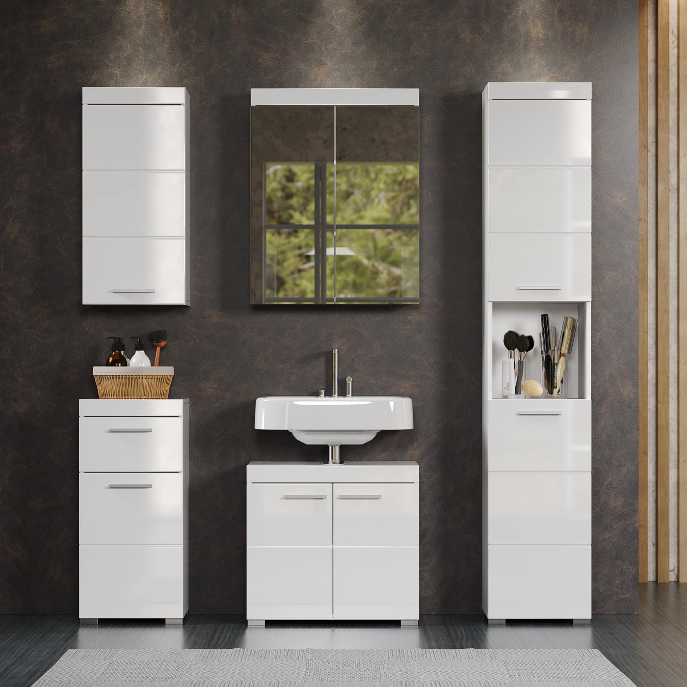 trendteam smart living - Hochschrank Badschrank - Bad - Amanda - Aufbaumaß (BxHxT) 37 x 190 x 31 cm - Farbe Weiß Hochglanz - 139310301