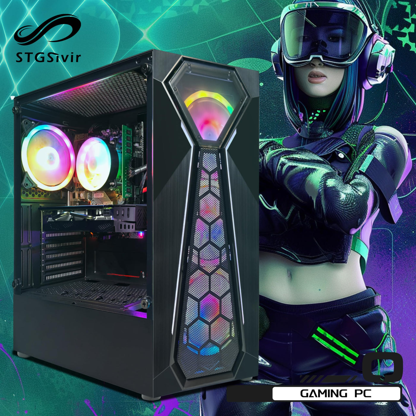 STGsivir Gaming PC, Radeon RX 580 16 GB, Core i5-9400F bis zu 4.1 GHz, 16 GB DDR4 RAM, 512 GB SSD, 600M WiFi, BT 5.0, RGB Fanx4, W11H64, Gamer PC Computer Desktop Rechner